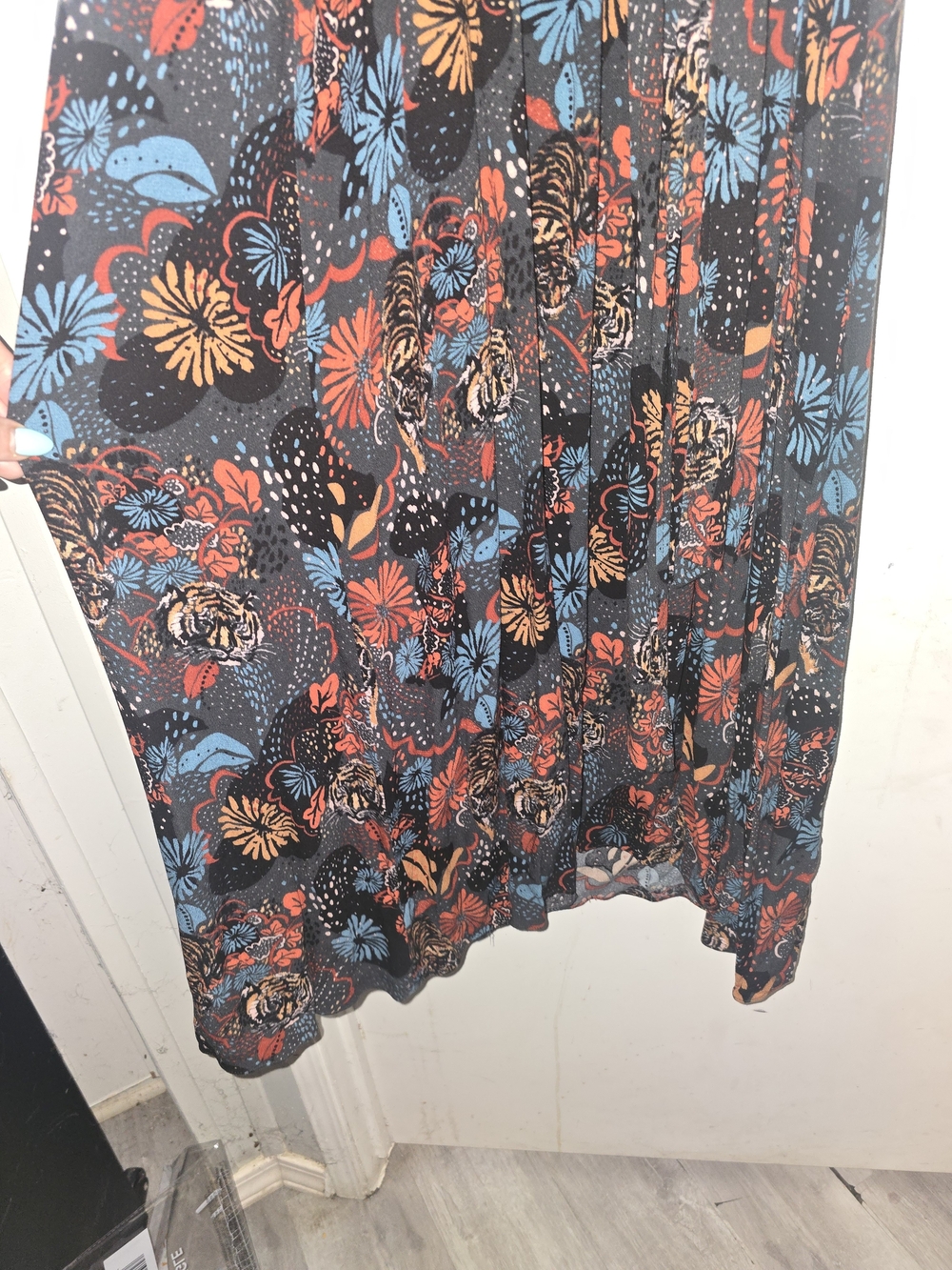 Free People Tiger Pint Maxi Dress with Blue and Rust Floral Accents 100% Rayon - Picture 9 of 14